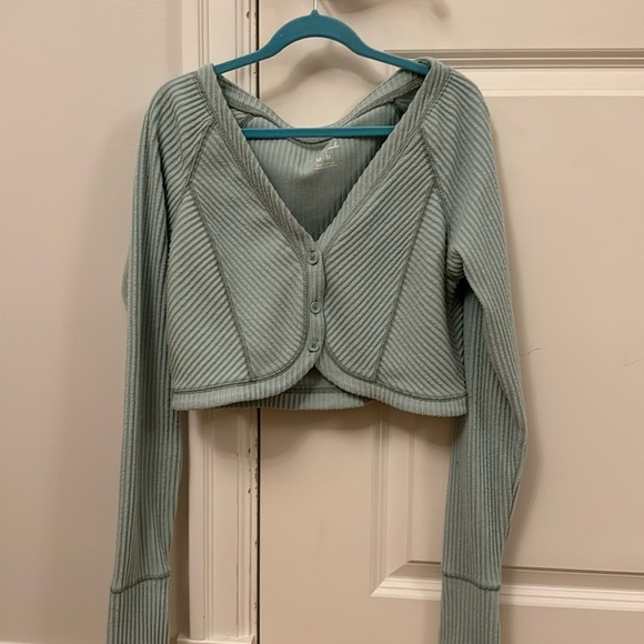 Urban Outfitters- out from under green button up crop top, medium - Picture 1 of 3